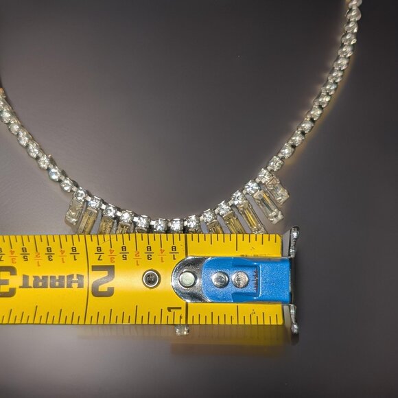 1954 Vintage Hook and Extender Rhinestone and Glass Wedding Party Necklace - Picture 3 of 6